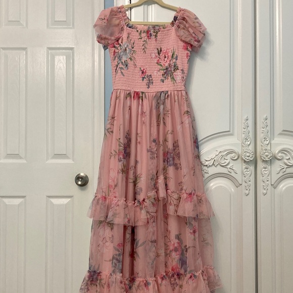 Rare Editions Pink Floral Tiered Dress
